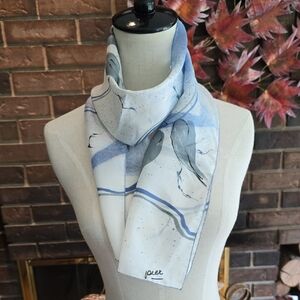 Pier - Elegant Hand Painted Vintage Silk Scarf in Blues and White​